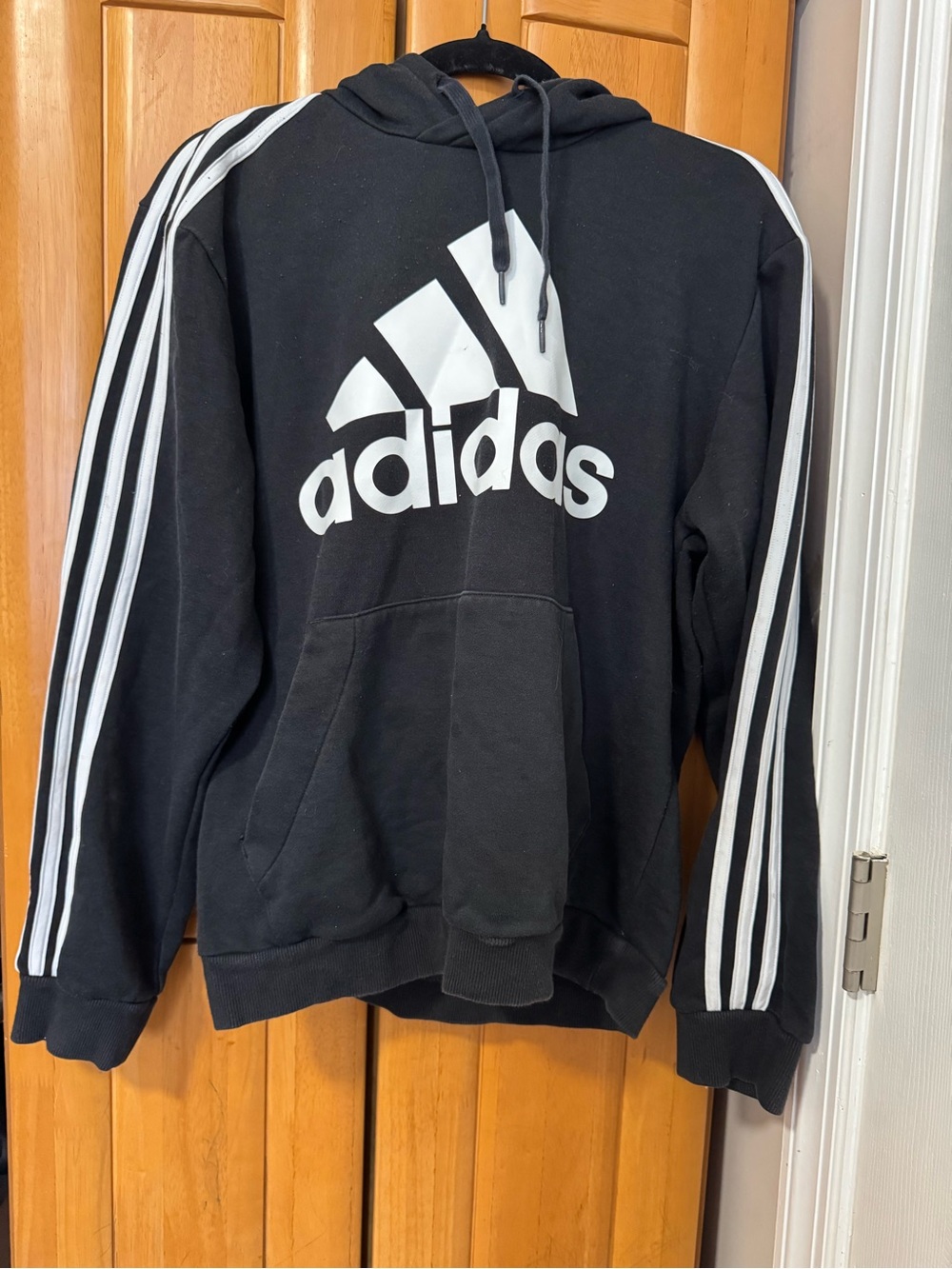 adidas Black Hoodie with White Trefoil and Stripes